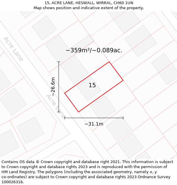 15, ACRE LANE, HESWALL, WIRRAL, CH60 1UN: Plot and title map