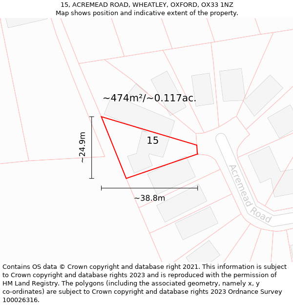 15, ACREMEAD ROAD, WHEATLEY, OXFORD, OX33 1NZ: Plot and title map