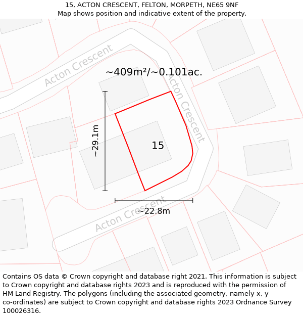 15, ACTON CRESCENT, FELTON, MORPETH, NE65 9NF: Plot and title map