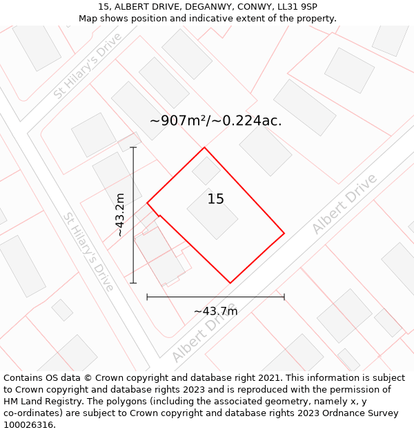 15, ALBERT DRIVE, DEGANWY, CONWY, LL31 9SP: Plot and title map