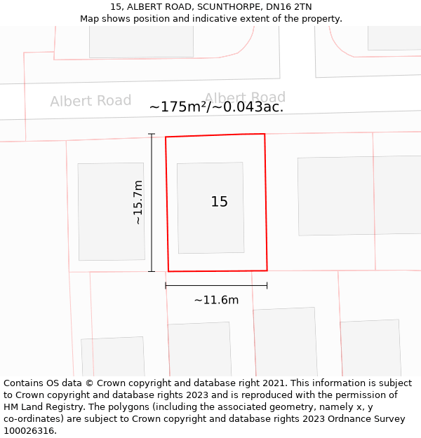 15, ALBERT ROAD, SCUNTHORPE, DN16 2TN: Plot and title map