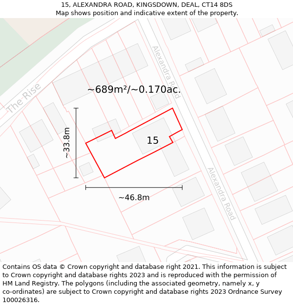 15, ALEXANDRA ROAD, KINGSDOWN, DEAL, CT14 8DS: Plot and title map