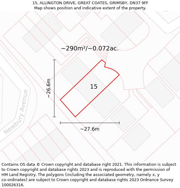 15, ALLINGTON DRIVE, GREAT COATES, GRIMSBY, DN37 9FF: Plot and title map