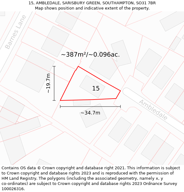 15, AMBLEDALE, SARISBURY GREEN, SOUTHAMPTON, SO31 7BR: Plot and title map