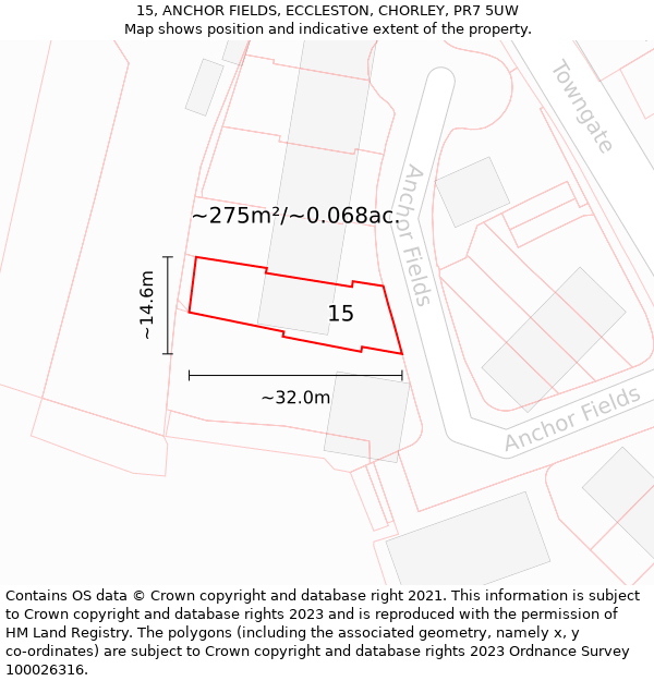 15, ANCHOR FIELDS, ECCLESTON, CHORLEY, PR7 5UW: Plot and title map