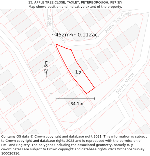 15, APPLE TREE CLOSE, YAXLEY, PETERBOROUGH, PE7 3JY: Plot and title map