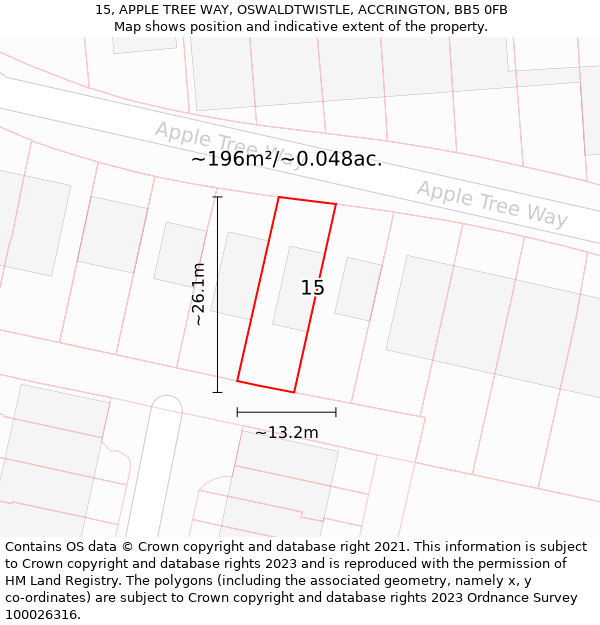 15, APPLE TREE WAY, OSWALDTWISTLE, ACCRINGTON, BB5 0FB: Plot and title map