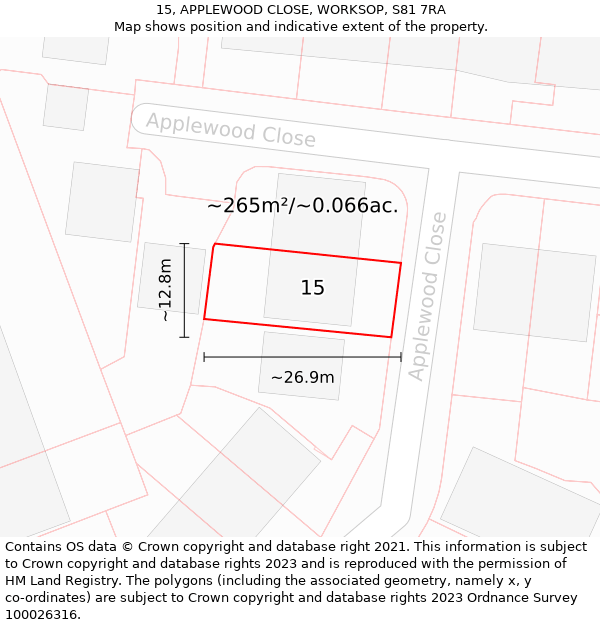 15, APPLEWOOD CLOSE, WORKSOP, S81 7RA: Plot and title map