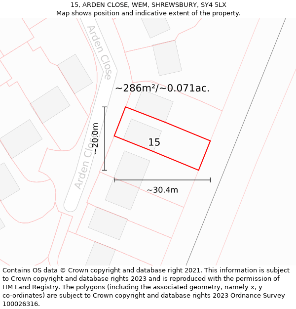 15, ARDEN CLOSE, WEM, SHREWSBURY, SY4 5LX: Plot and title map