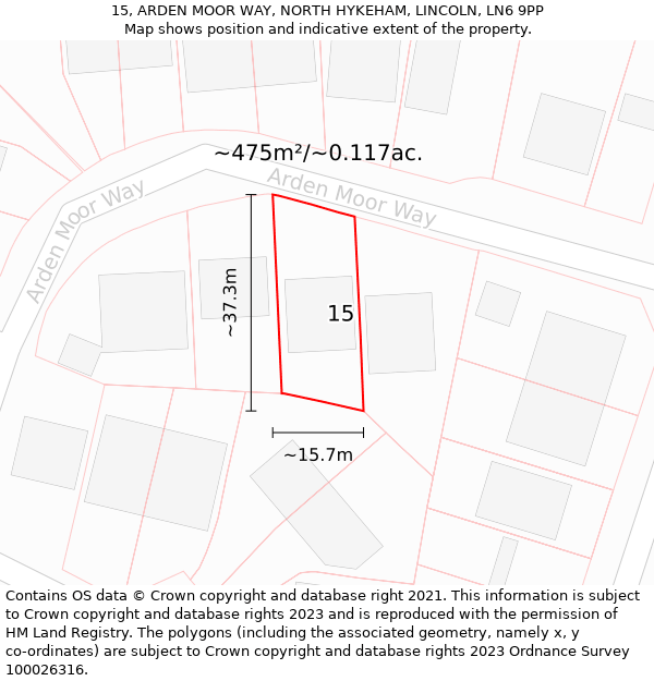 15, ARDEN MOOR WAY, NORTH HYKEHAM, LINCOLN, LN6 9PP: Plot and title map