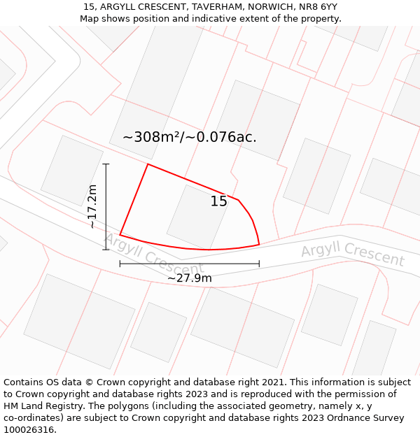 15, ARGYLL CRESCENT, TAVERHAM, NORWICH, NR8 6YY: Plot and title map