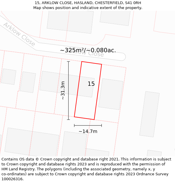 15, ARKLOW CLOSE, HASLAND, CHESTERFIELD, S41 0RH: Plot and title map