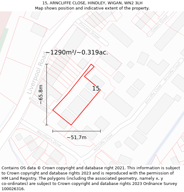 15, ARNCLIFFE CLOSE, HINDLEY, WIGAN, WN2 3LH: Plot and title map