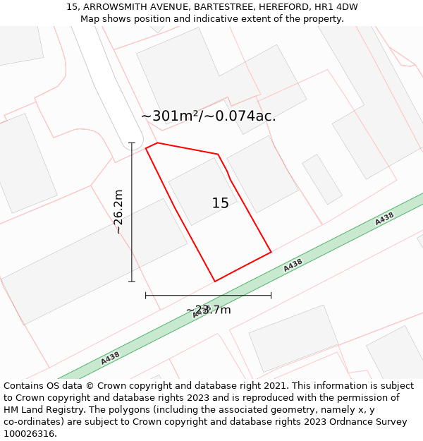 15, ARROWSMITH AVENUE, BARTESTREE, HEREFORD, HR1 4DW: Plot and title map
