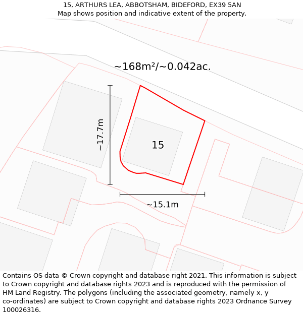 15, ARTHURS LEA, ABBOTSHAM, BIDEFORD, EX39 5AN: Plot and title map