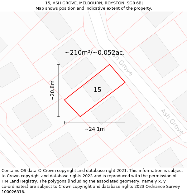 15, ASH GROVE, MELBOURN, ROYSTON, SG8 6BJ: Plot and title map