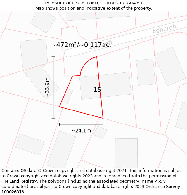 15, ASHCROFT, SHALFORD, GUILDFORD, GU4 8JT: Plot and title map