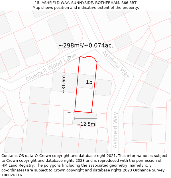 15, ASHFIELD WAY, SUNNYSIDE, ROTHERHAM, S66 3RT: Plot and title map