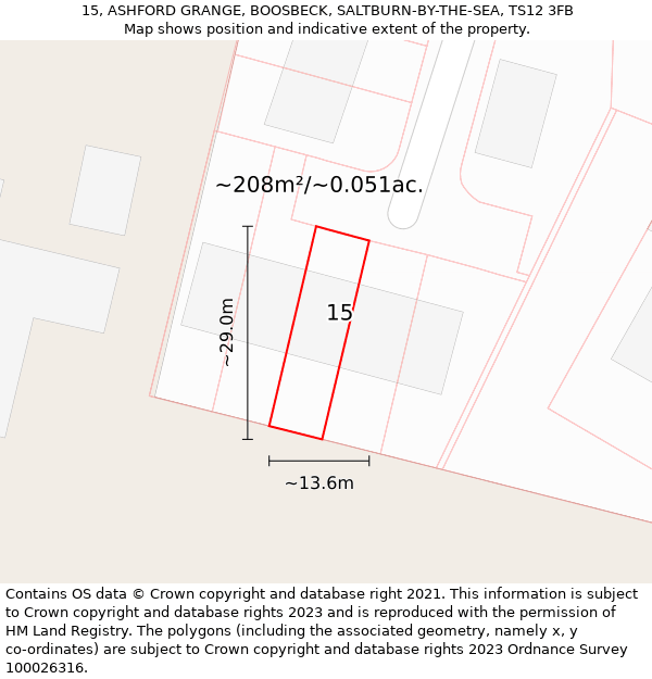 15, ASHFORD GRANGE, BOOSBECK, SALTBURN-BY-THE-SEA, TS12 3FB: Plot and title map