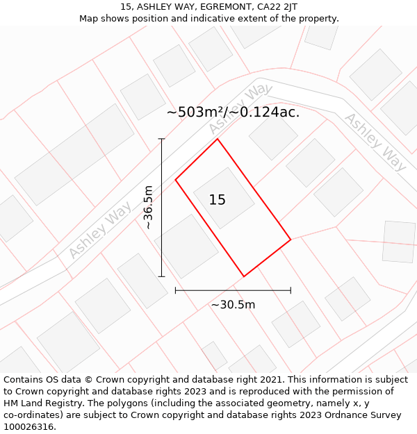 15, ASHLEY WAY, EGREMONT, CA22 2JT: Plot and title map