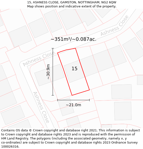 15, ASHNESS CLOSE, GAMSTON, NOTTINGHAM, NG2 6QW: Plot and title map