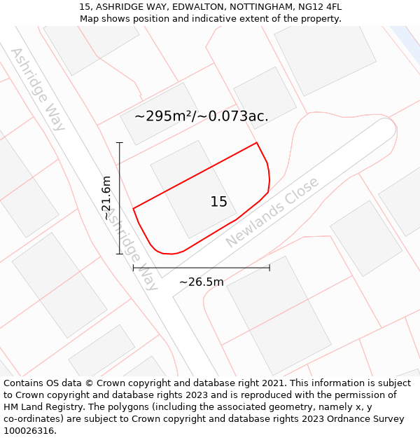 15, ASHRIDGE WAY, EDWALTON, NOTTINGHAM, NG12 4FL: Plot and title map