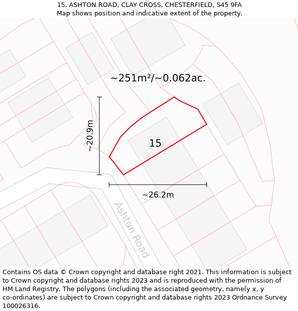 15, ASHTON ROAD, CLAY CROSS, CHESTERFIELD, S45 9FA: Plot and title map