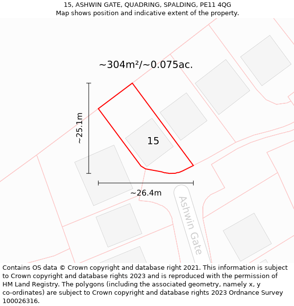 15, ASHWIN GATE, QUADRING, SPALDING, PE11 4QG: Plot and title map