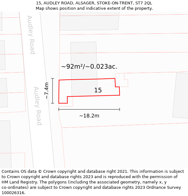 15, AUDLEY ROAD, ALSAGER, STOKE-ON-TRENT, ST7 2QL: Plot and title map