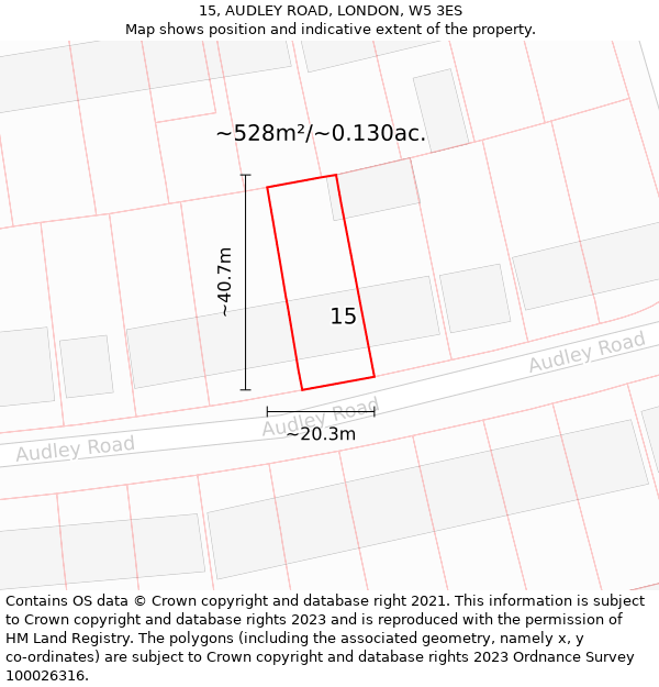 15, AUDLEY ROAD, LONDON, W5 3ES: Plot and title map