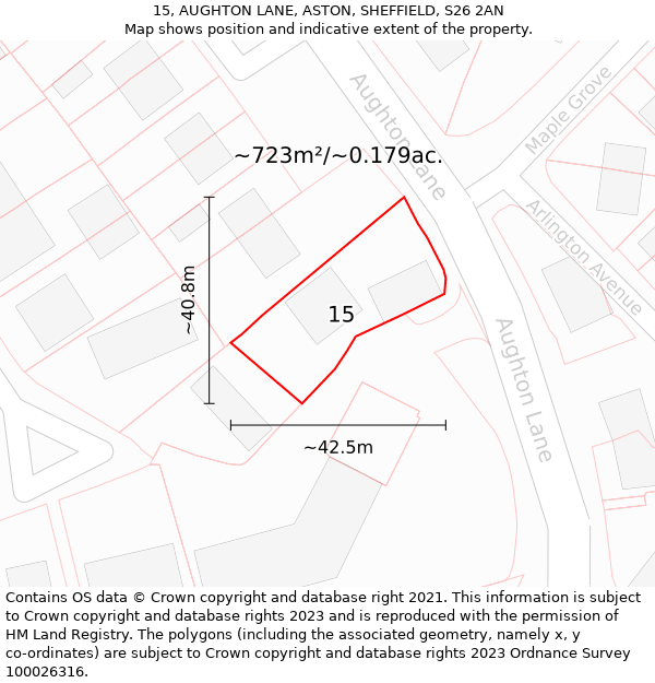 15, AUGHTON LANE, ASTON, SHEFFIELD, S26 2AN: Plot and title map