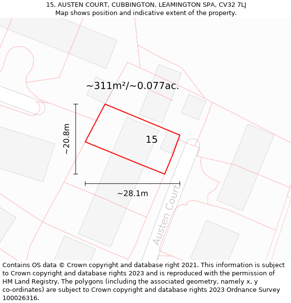 15, AUSTEN COURT, CUBBINGTON, LEAMINGTON SPA, CV32 7LJ: Plot and title map