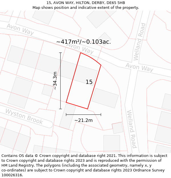 15, AVON WAY, HILTON, DERBY, DE65 5HB: Plot and title map