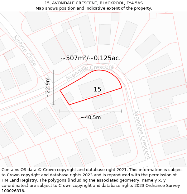 15, AVONDALE CRESCENT, BLACKPOOL, FY4 5AS: Plot and title map