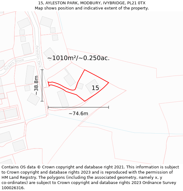 15, AYLESTON PARK, MODBURY, IVYBRIDGE, PL21 0TX: Plot and title map