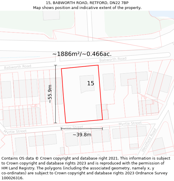 15, BABWORTH ROAD, RETFORD, DN22 7BP: Plot and title map