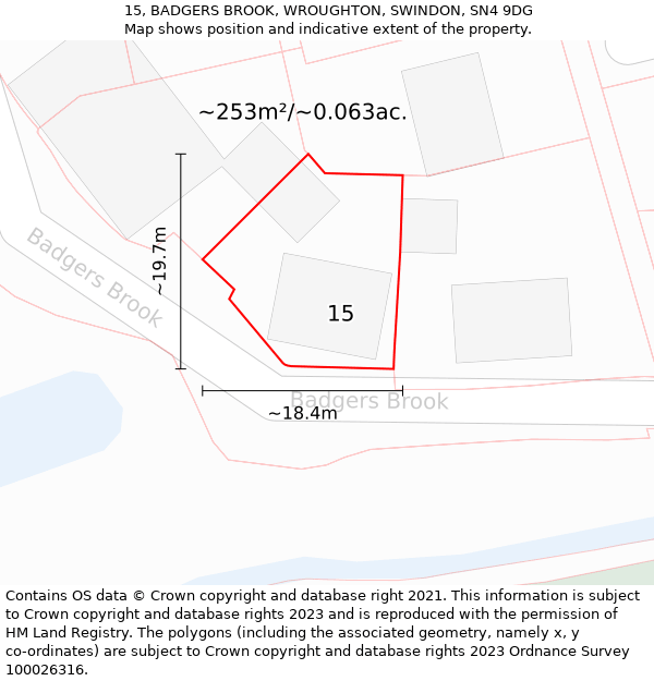 15, BADGERS BROOK, WROUGHTON, SWINDON, SN4 9DG: Plot and title map