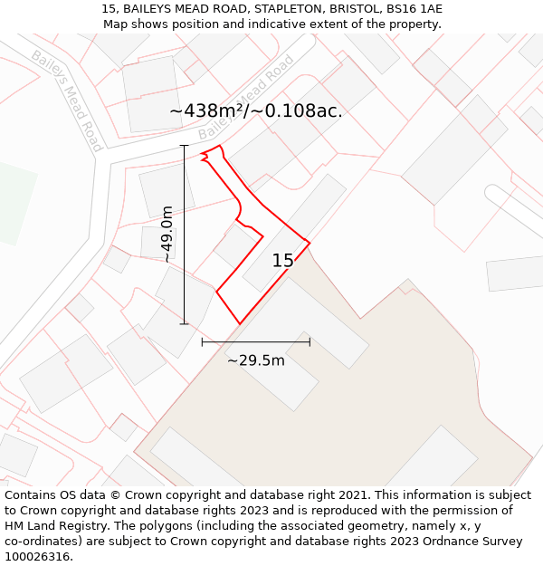 15, BAILEYS MEAD ROAD, STAPLETON, BRISTOL, BS16 1AE: Plot and title map