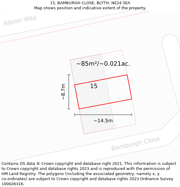 15, BAMBURGH CLOSE, BLYTH, NE24 5EA: Plot and title map