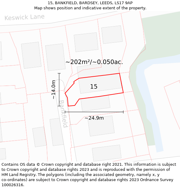 15, BANKFIELD, BARDSEY, LEEDS, LS17 9AP: Plot and title map