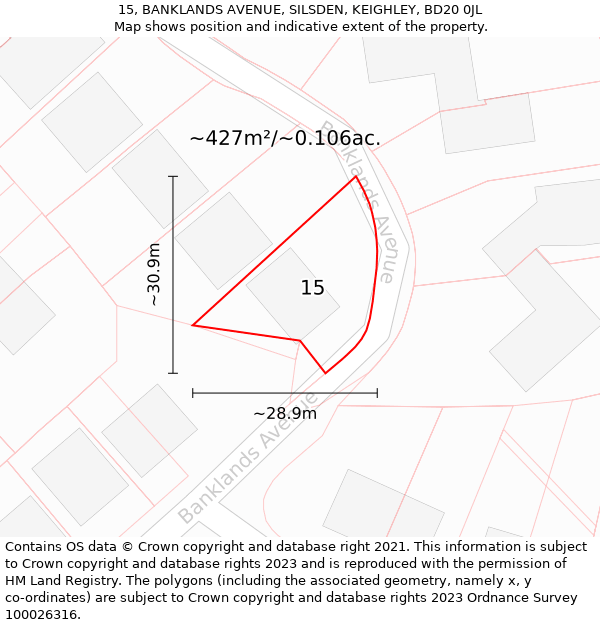 15, BANKLANDS AVENUE, SILSDEN, KEIGHLEY, BD20 0JL: Plot and title map