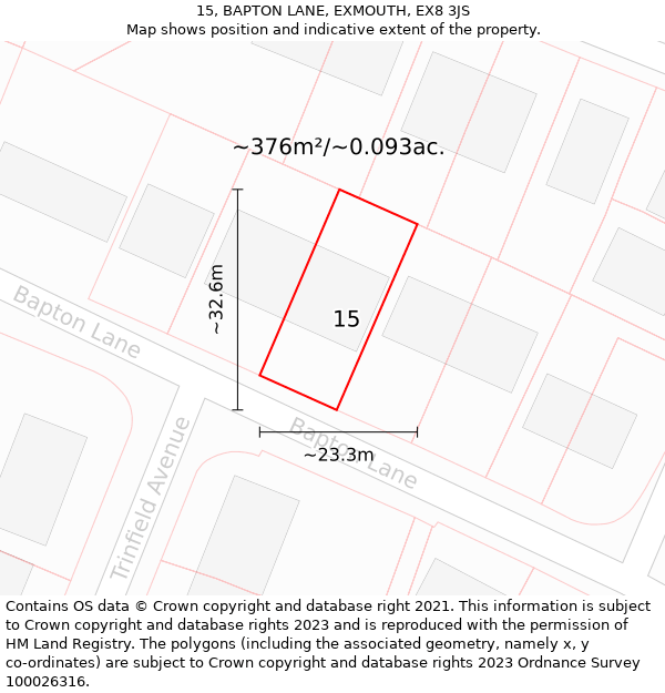 15, BAPTON LANE, EXMOUTH, EX8 3JS: Plot and title map