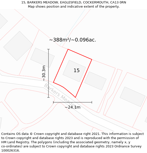 15, BARKERS MEADOW, EAGLESFIELD, COCKERMOUTH, CA13 0RN: Plot and title map