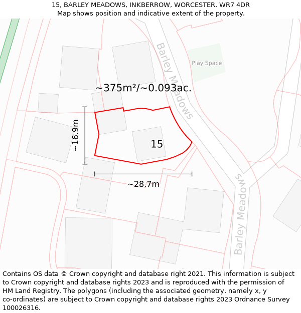 15, BARLEY MEADOWS, INKBERROW, WORCESTER, WR7 4DR: Plot and title map