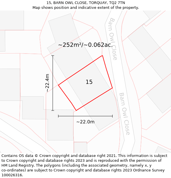 15, BARN OWL CLOSE, TORQUAY, TQ2 7TN: Plot and title map