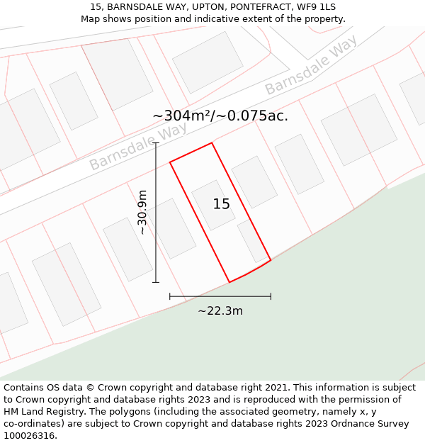 15, BARNSDALE WAY, UPTON, PONTEFRACT, WF9 1LS: Plot and title map