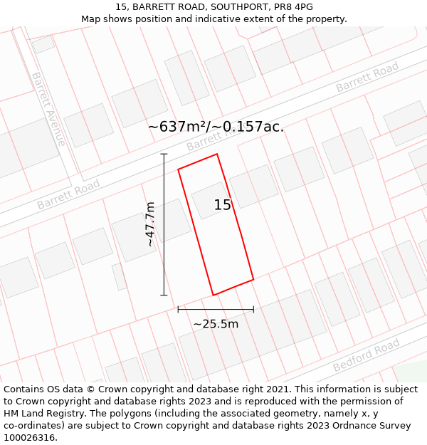 15, BARRETT ROAD, SOUTHPORT, PR8 4PG: Plot and title map