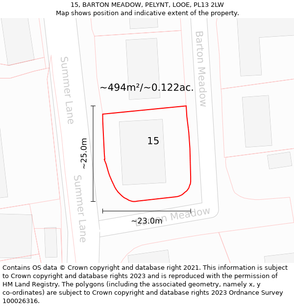 15, BARTON MEADOW, PELYNT, LOOE, PL13 2LW: Plot and title map