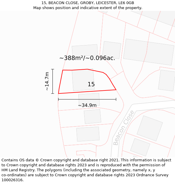 15, BEACON CLOSE, GROBY, LEICESTER, LE6 0GB: Plot and title map