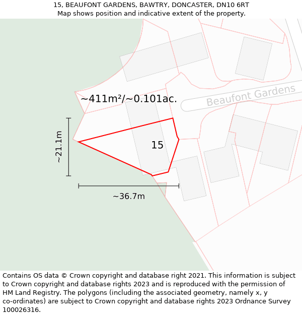 15, BEAUFONT GARDENS, BAWTRY, DONCASTER, DN10 6RT: Plot and title map